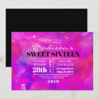 JAG ÄR FUSHIA VATTERCOLOR-Sweet sixteen inbjudan