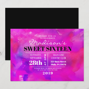 JAG ÄR FUSHIA VATTERCOLOR-Sweet sixteen inbjudan
