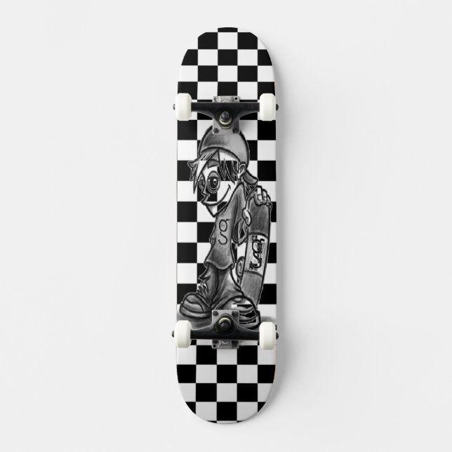 Jag är G Skater Boy Checkered Skateboard (Framsida)