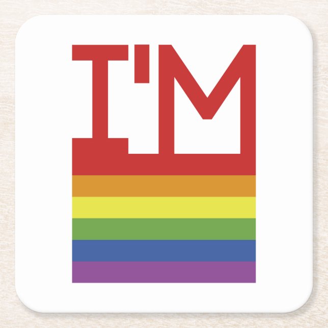 Jag är Gay| Regnbågsburen Flagga Underlägg Papper Kvadrat (Framsidan)