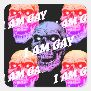 Jag är gay skalle fyrkantigt klistermärke