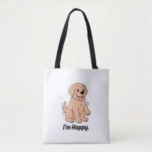Jag är Glad Söt Golden Retriever Valp Tecknad Tote Tygkasse