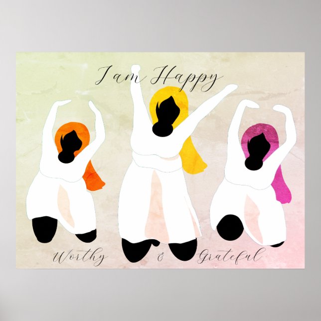 Jag är Glad, Värdig & Tacksam Positiv Affirmation Poster (Framsidan)