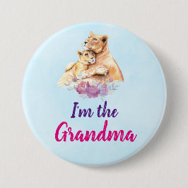 Jag är Grandma Cute Watercolor Mor Lejon & Unge Knapp