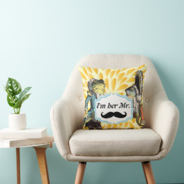 Jag är Gulten Mustard Mustache Blommigt Pillow Kudde