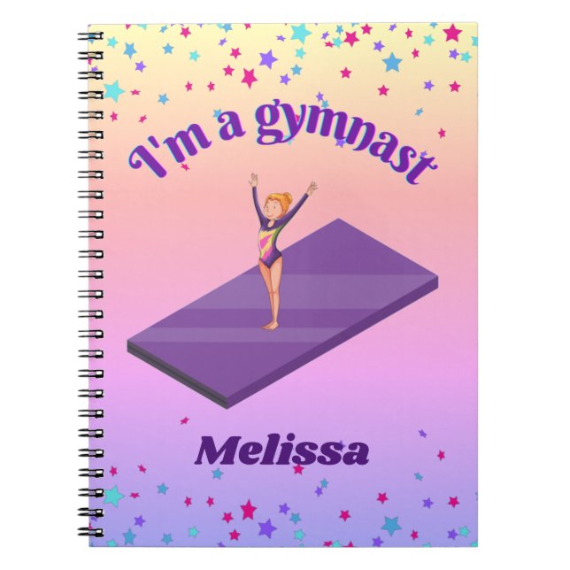 Jag är Gymnast - Girl w/Leotard på Lila Gym Mat Anteckningsbok (Framsidan)