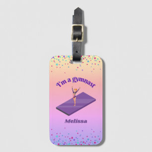 Jag är Gymnast - Girl w/Leotard på Lila Gym Mat Bagagebricka