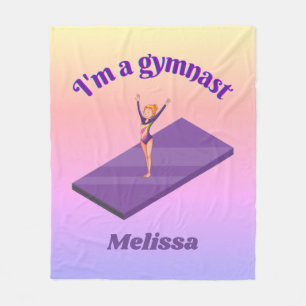 Jag är Gymnast - Girl w/Leotard på Lila Gym Mat Fleecefilt