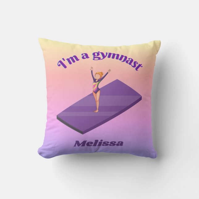 Jag är Gymnast - Girl w/Leotard på Lila Gym Mat Kudde (Framsida)