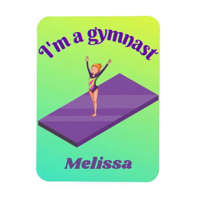 Jag är Gymnast - Girl w/Leotard på Lila Gym Mat Magnet (Vertikal)