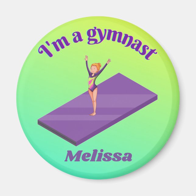 Jag är Gymnast - Girl w/Leotard på Lila Gym Mat Magnet (Framsidan)