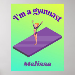 Jag är Gymnast - Girl w/Leotard på Lila Gym Mat Poster