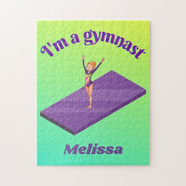 Jag är Gymnast - Girl w/Leotard på Lila Gym Mat Pussel (Vertikal)