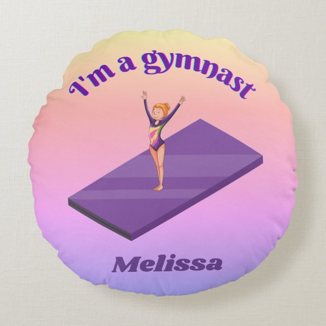 Jag är Gymnast - Girl w/Leotard på Lila Gym Mat Rund Kudde (Framsidan)