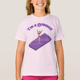 Jag är Gymnast - Girl w/Leotard på Lila Gym Mat T Shirt