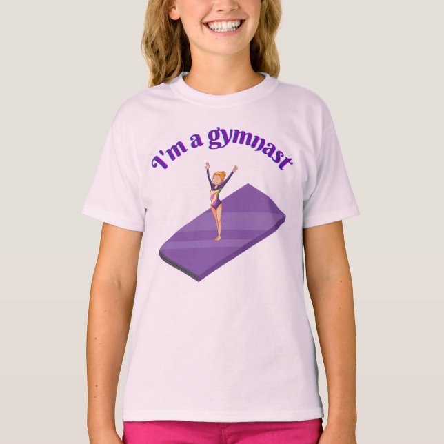 Jag är Gymnast - Girl w/Leotard på Lila Gym Mat T Shirt (Framsida)