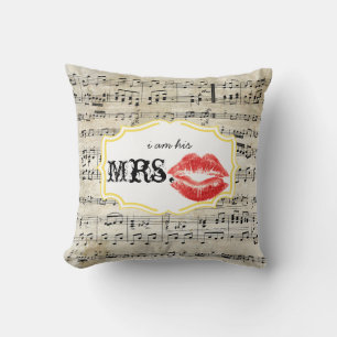 Jag är hans mrs Red Läppar Gult Vintage Lakan Musi Kudde
