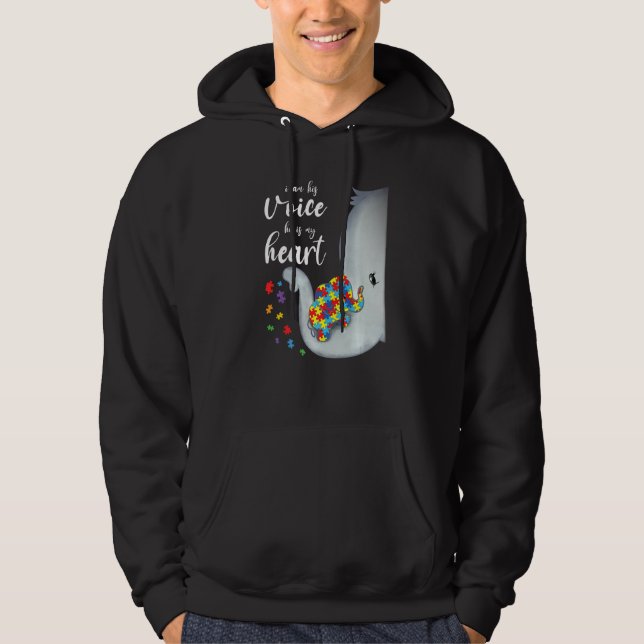 Jag är hans röst Elephant Mamma Autism Child Aware Hoodie (Framsida)