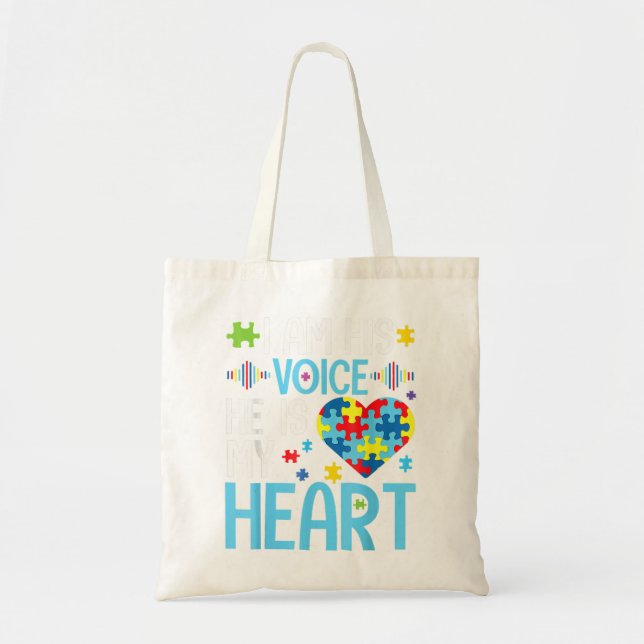 Jag är hans röst, han är mitt hjärta, autismmedvet tygkasse (Framsidan)