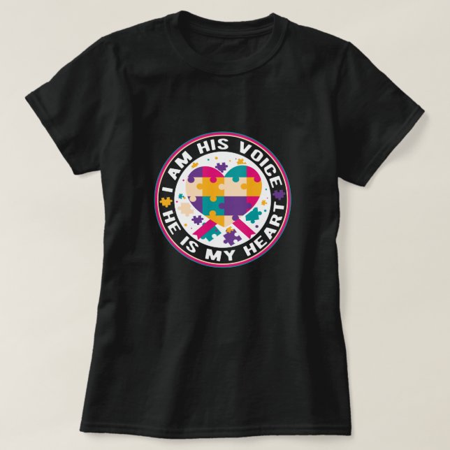 Jag är hans röstautism Mamma - autismens medvetand T Shirt (Design framsida)