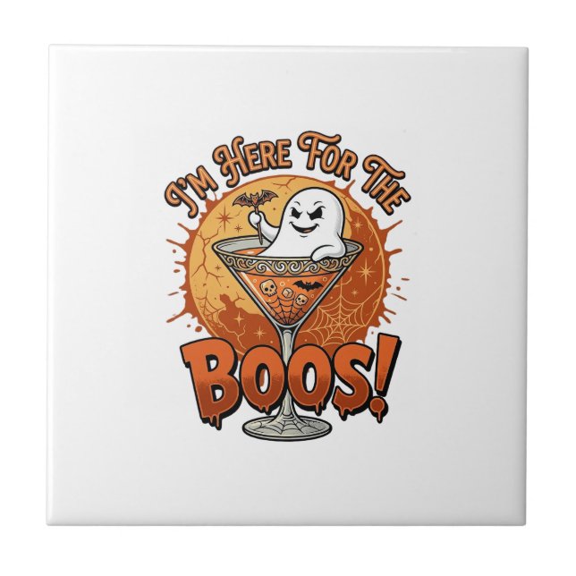 Jag är här Boos Halloween Ghost Drink Spiderweb Ba Kakelplatta (Framsidan)