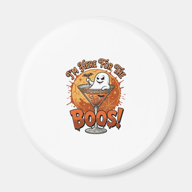 Jag är här Boos Halloween Ghost Drink Spiderweb Ba Magnet (Framsidan)
