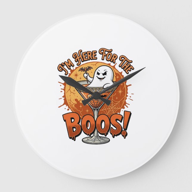 Jag är här Boos Halloween Ghost Drink Spiderweb Ba Stor Klocka (Framsida)