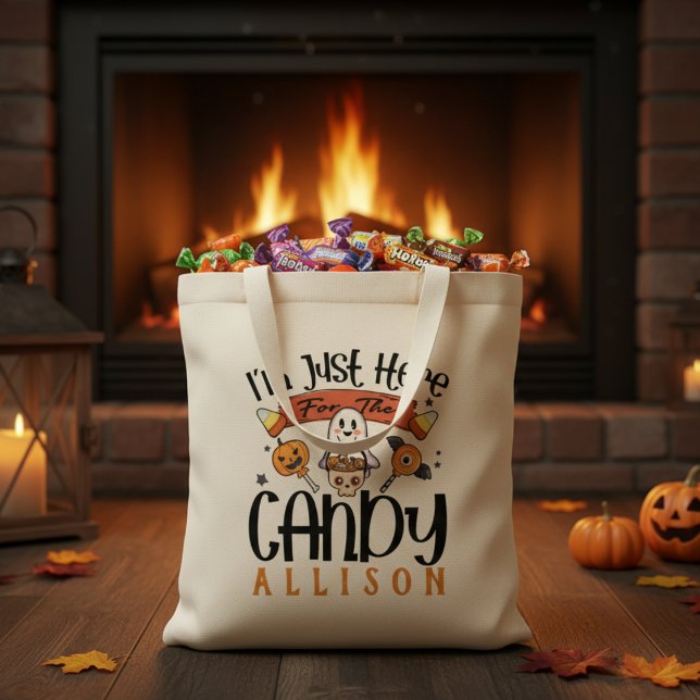 Jag är här för Candy Anpassningsbar Halloween Tygkasse (I'm Just Here for the Candy Custom Halloween Tote Bag)