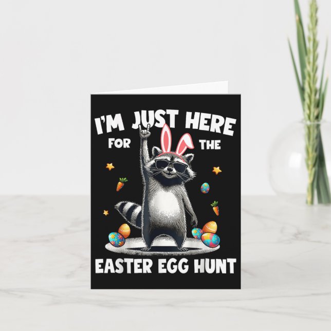 Jag är här för Påskägget Hunt Bunny Raccoon Kort (Framsida)