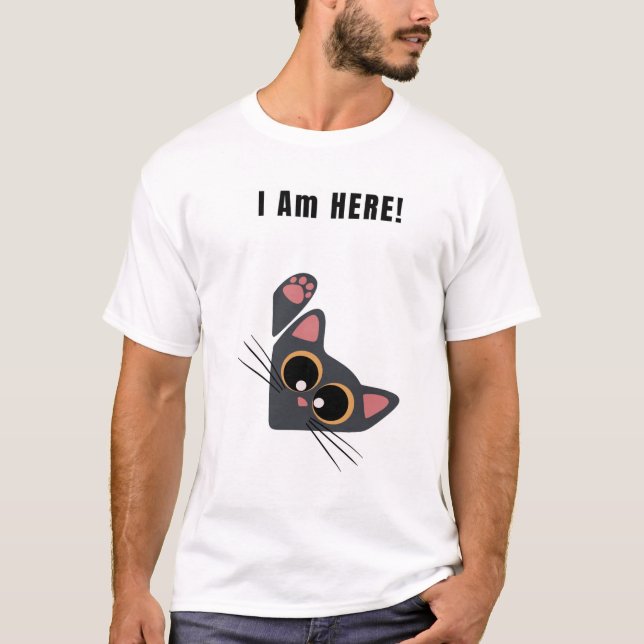 Jag är här! Funny Cat T Shirt (Framsida)