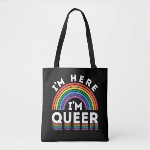 Jag är här. Jag är Queer LGBTQ Rainbow Gay pride Tygkasse