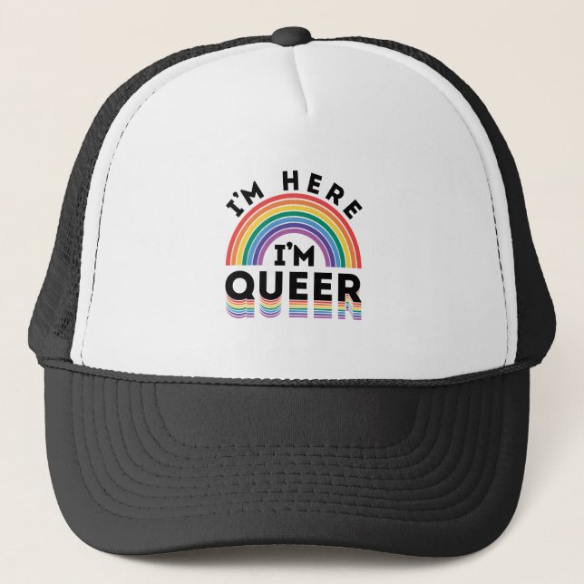 Jag är här och är Queer Gay pride Month Rainbow Keps (Framsida)