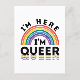 Jag är här och är Queer Gay pride Month Rainbow Vykort
