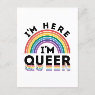 Jag är här och är Queer Gay pride Month Rainbow Vykort