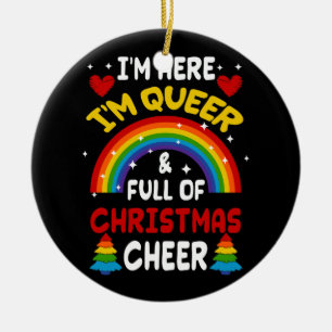 Jag är här och jag köar HBT TQ Gay pride Rainbow Julgransprydnad Keramik