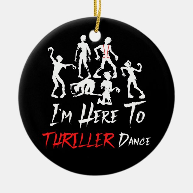 Jag är här till Thriller Dance Halloween Zombies Julgransprydnad Keramik (Framsidan)