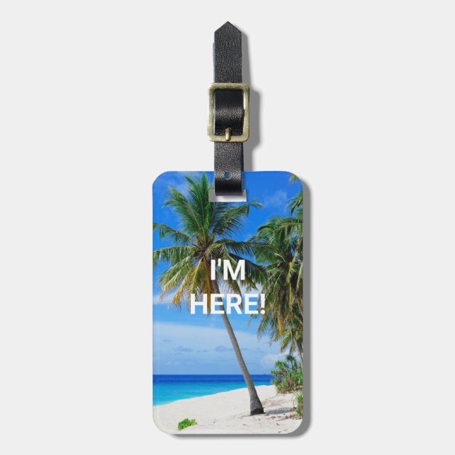 JAG ÄR HÄR! Vit Handflatan för blad, kontaktinform Bagagebricka (Vertikal Framsida)