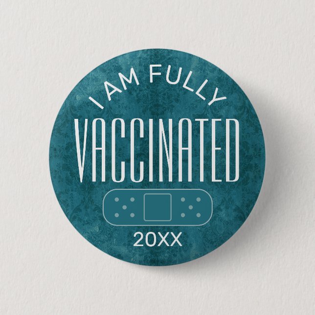 Jag är helt vaccinerad - Girly Blue med År Knapp (Framsida)