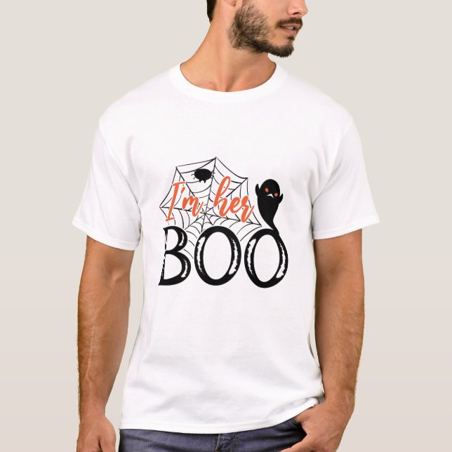 Jag är hennes Boo Funny Coola Halloween Ghost T Shirt (Framsida)