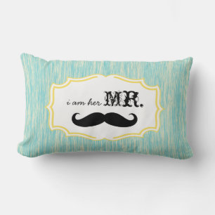 Jag är hennes mr Aqua och Lime Mustache Pillow Lumbarkudde