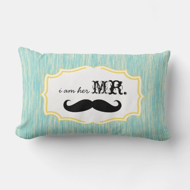 Jag är hennes mr Aqua och Lime Mustache Pillow Lumbarkudde (Framsida)