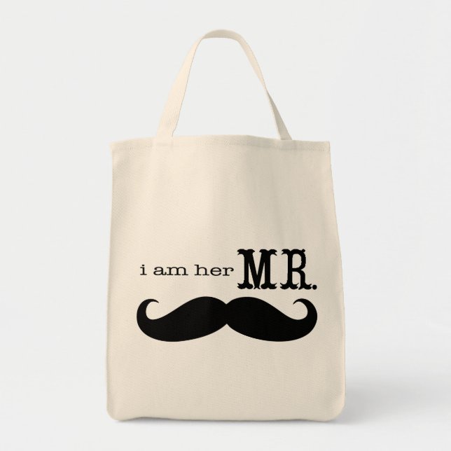 Jag är hennes mr Mustache Grooms Honeymoon Tygkasse (Framsidan)