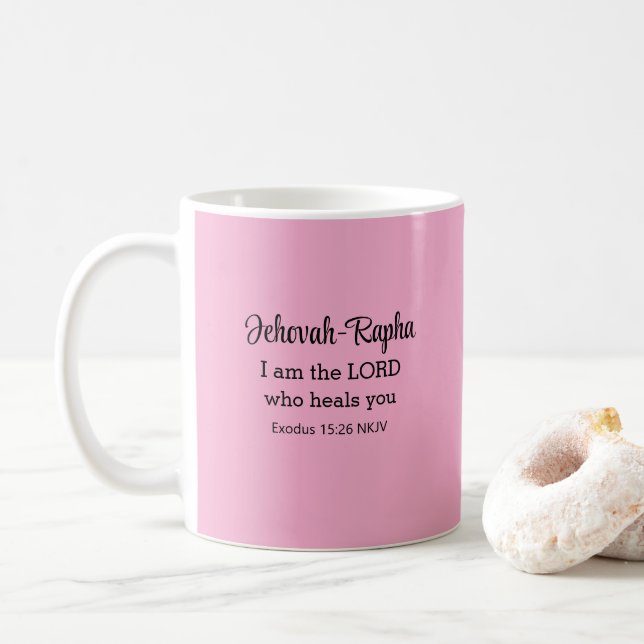 Jag är Herren som Healar Dig Bibelvers Ljusrosa Kaffemugg (Med munk)