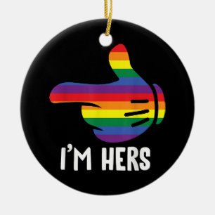 Jag är Hers Rainbow Lesbisk Couple LGBT Pride M Julgransprydnad Keramik