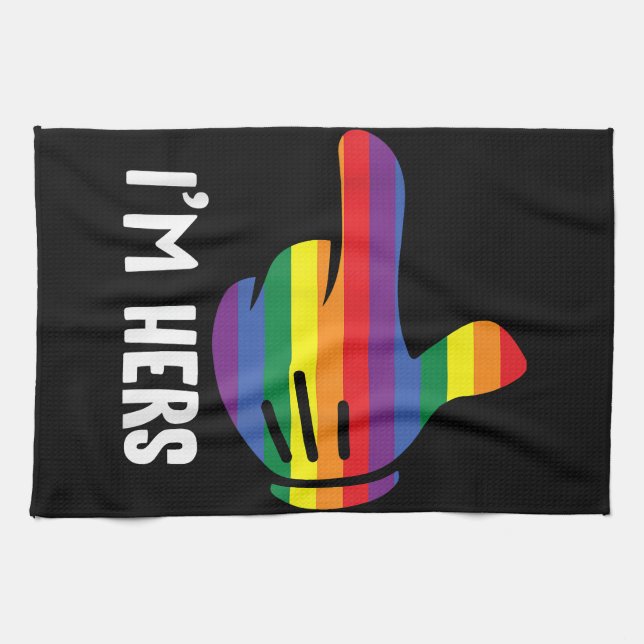 Jag är Hers Rainbow Lesbisk Couple LGBT Pride M Kökshandduk (Horisontell)