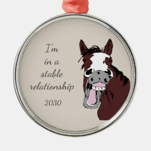 Jag är i en stabil Relationship Roligt Horse Pun Julgransprydnad Metall