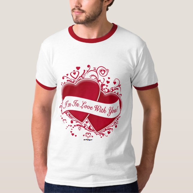 Jag är i Kärlek med dig! Red Hearts Tee Shirt (Framsida)