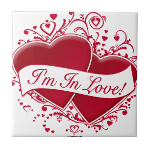 Jag är i Kärlek! Red Hearts Kakelplatta