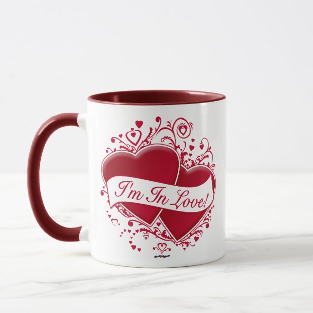 Jag är i Kärlek! Red Hearts Mugg (Vänster)