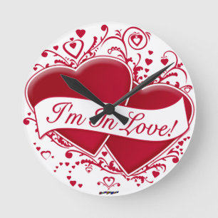 Jag är i Kärlek! Red Hearts Rund Klocka
